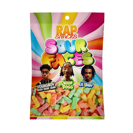 Rap Snacks Sour Gummy Candy Faces (5.3 oz) 12 Bags