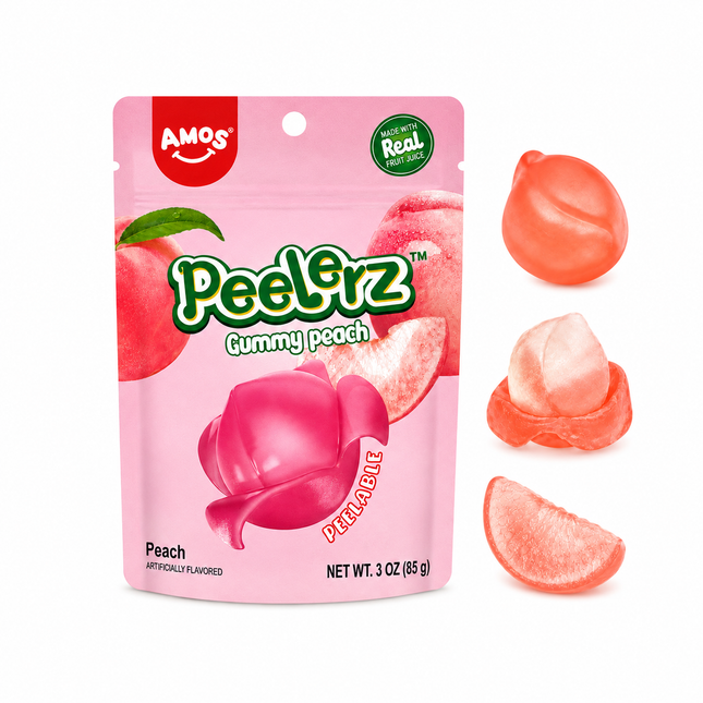Amos Peelerz Peach Gummy Candy (3 oz) (3-Pack)