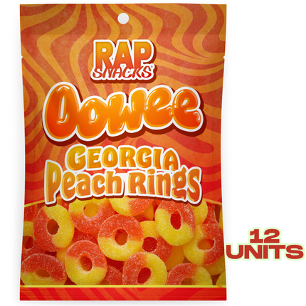 Rap Snacks Oowee Georgia Peach Gummy Candy Rings (5.3 oz) 12 Bags