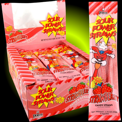 Sour Power Strawberry Gummy Straws Candy (1.75 oz)