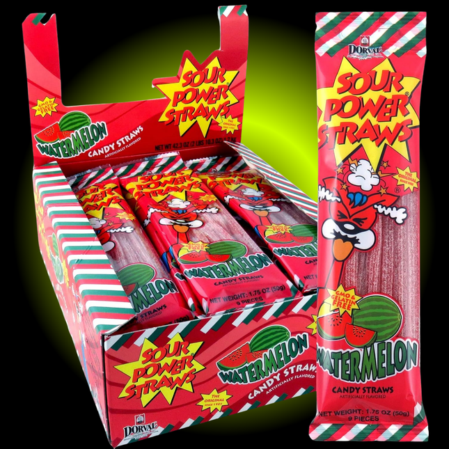 Sour Power Watermelon Gummy Straws Candy (1.75 oz)