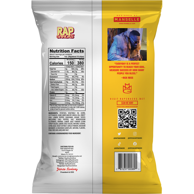 Rap Snacks Rick Ross | Sweet Chili Lemon Pepper Chips | (10 Bags)