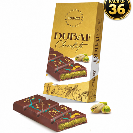 BeeMax Dubai Style Milk Chocolate Bar with Pistachio Cream & Kadaif, 7.05 oz (Pack of 36)